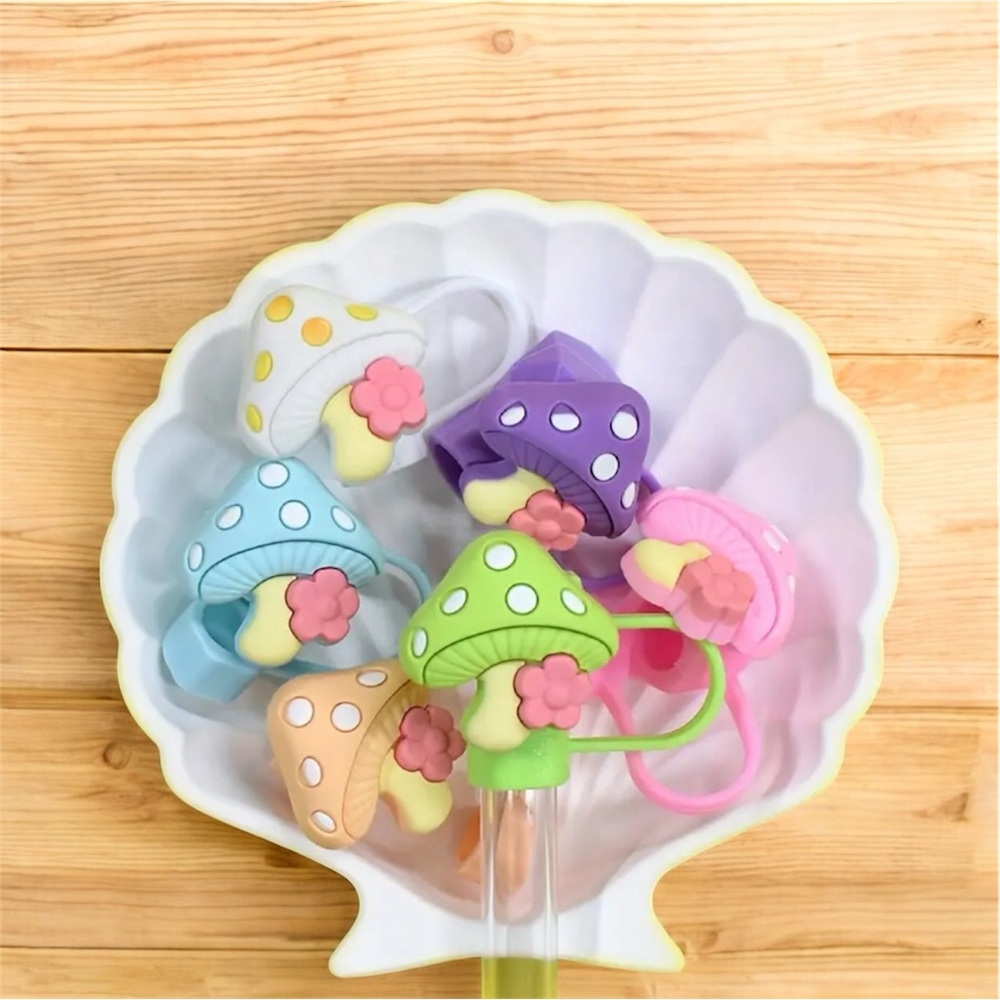 NIB 6pc Mushroom Straw Topper Set